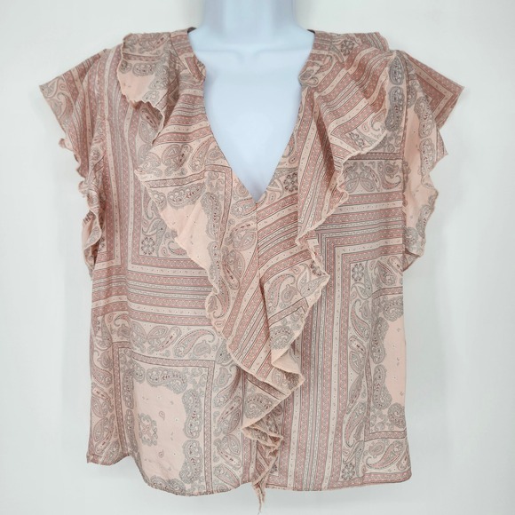 Universal Thread Tops - Universal Thread Womens Twee Ruffle Top Size L Pink Bandana Romantic Peasant
